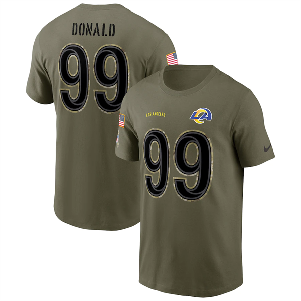 Men's Los Angeles Rams #99 Aaron Donald 2022 Olive Salute to Service T-Shirt Men's Los Angeles Rams #99 Aaron Donald 2022 Olive Salute to Service T-Shirt